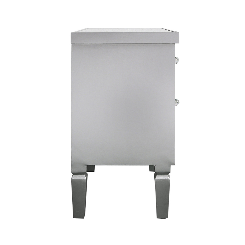 2 Drawer Silver Wood & Mirror Bedside Cabinet