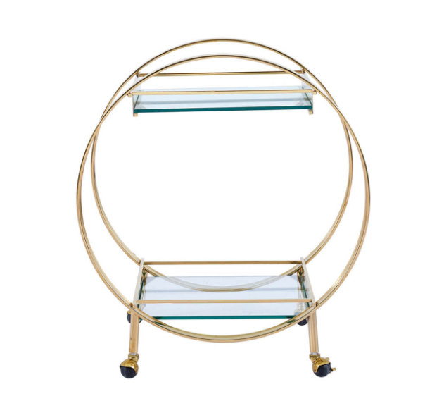 Gold Metal and Clear Glass Drinks Trolley