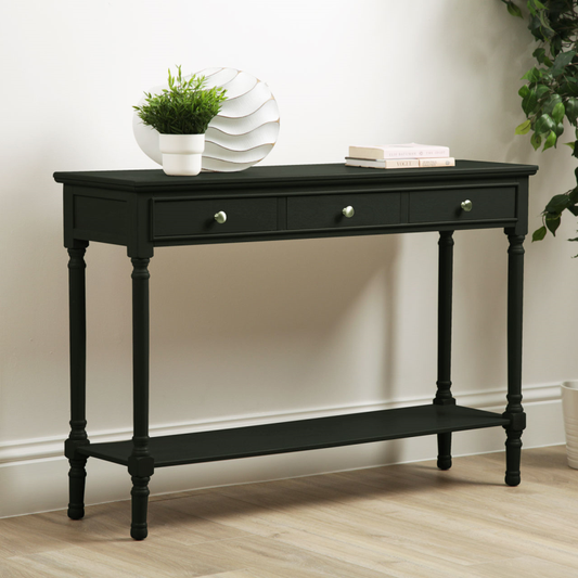 Large 3 Drawer Console Table Black with Ball Handle
