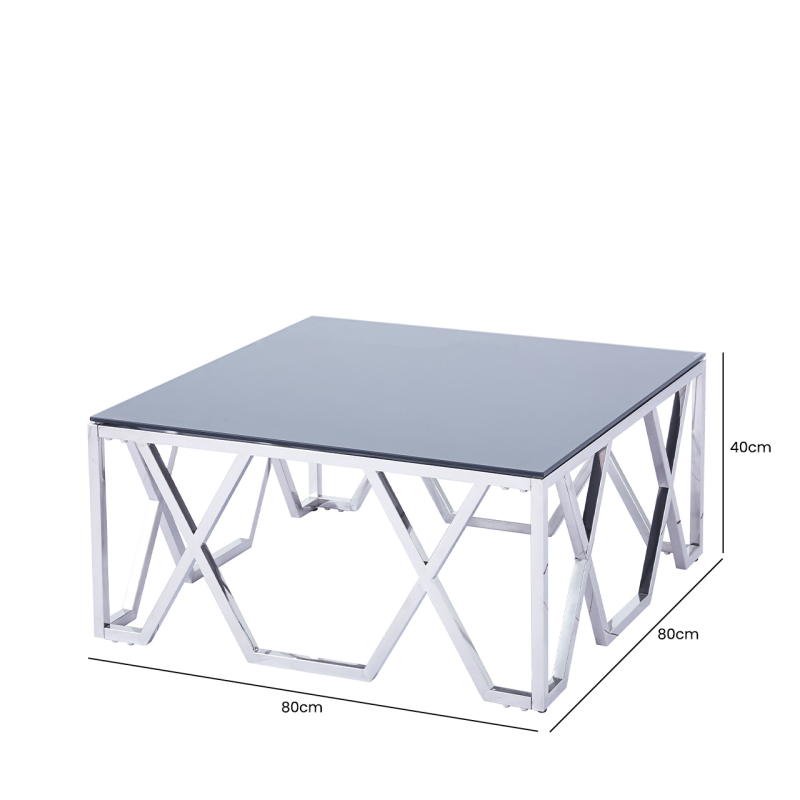 Stainless Steel Coffee Table with Black Glass Top