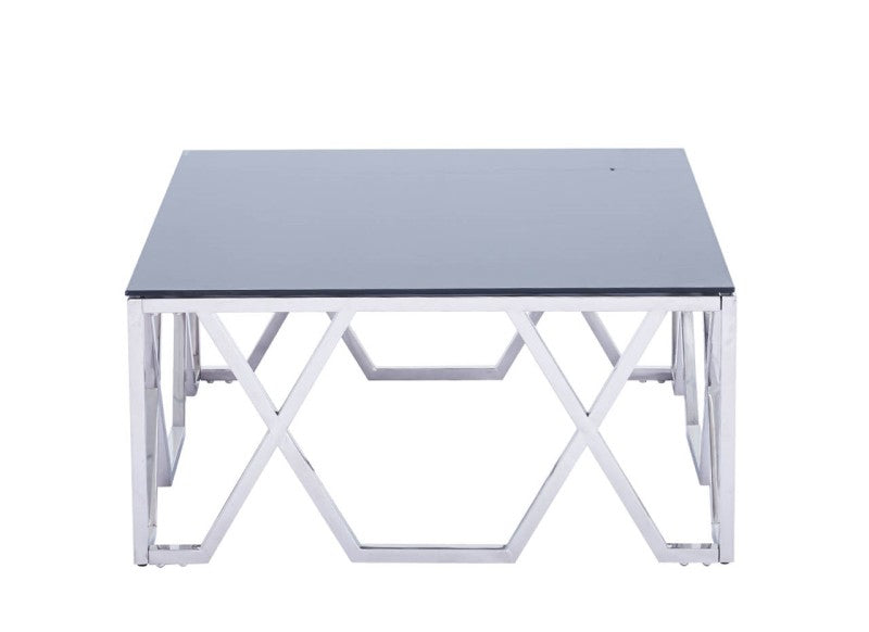 Stainless Steel Coffee Table with Black Glass Top