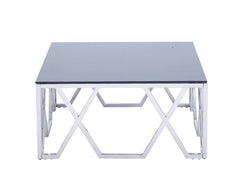 Stainless Steel Coffee Table with Black Glass Top