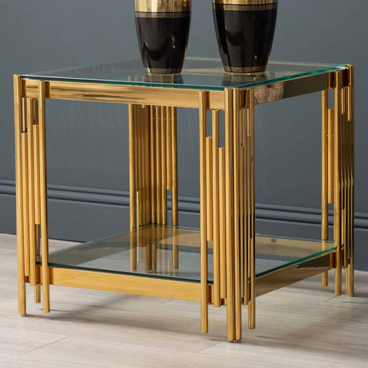 Gold Tubes and Clear Glass End Table