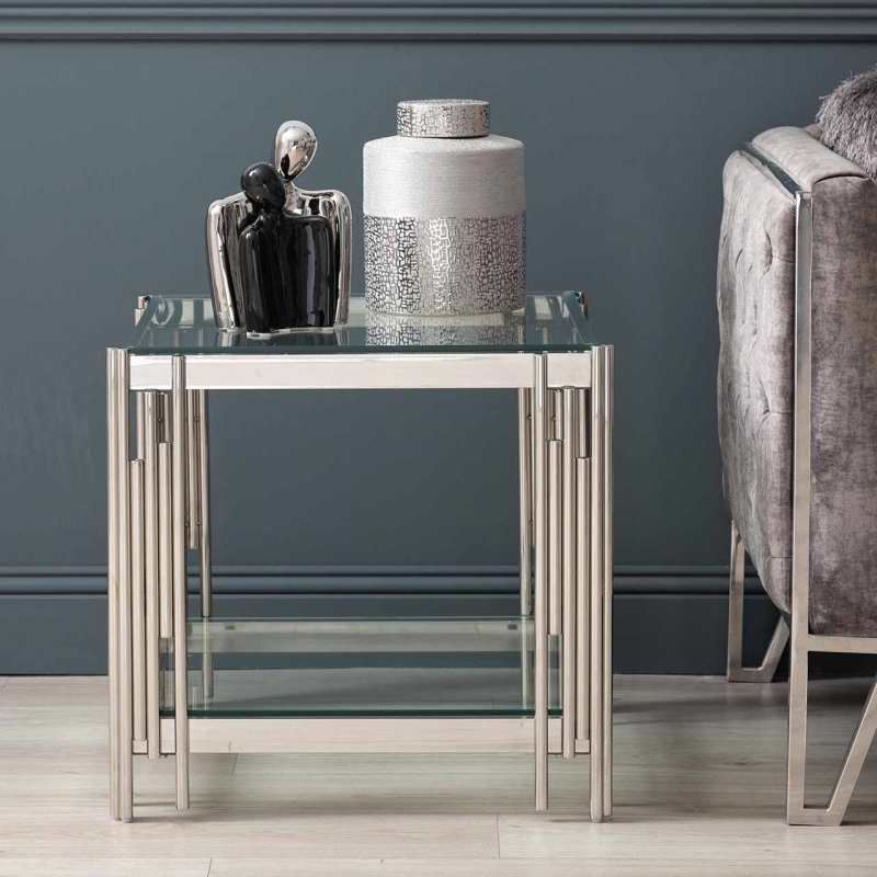 Steel Tubes and Clear Glass End Table