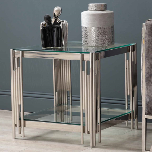 Steel Tubes and Clear Glass End Table