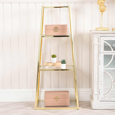 Small gold metal ladder display unit