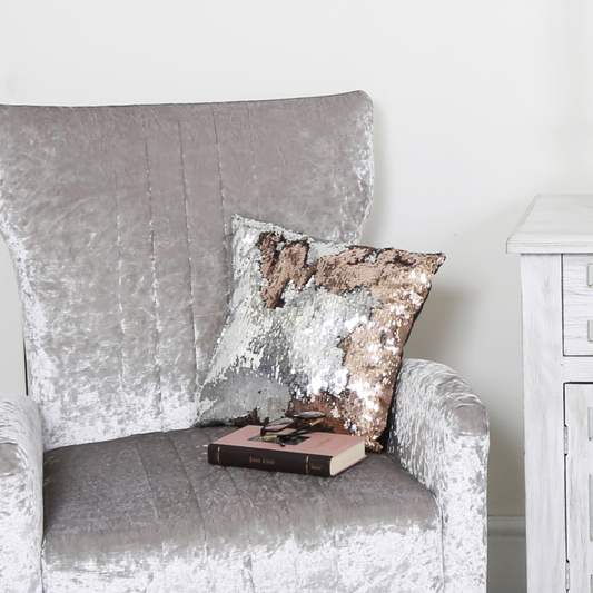 Copper & Silver Two-Tone Sequin Cushion