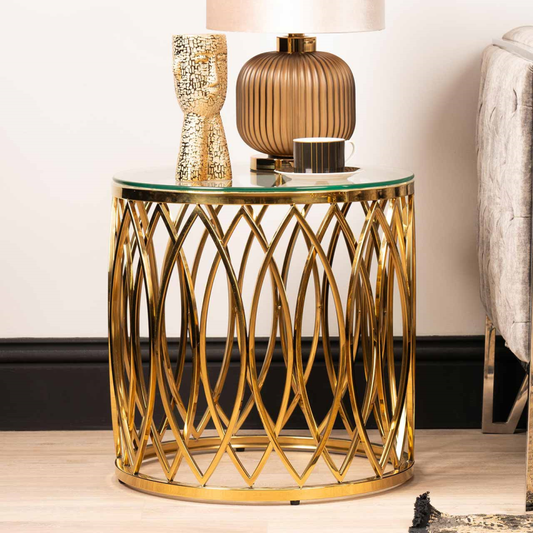 Willow Gold Metal and Glass End Table