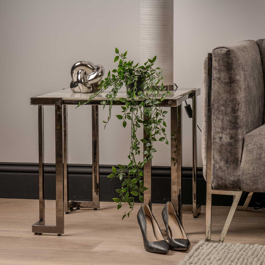 Aamari Grey Gunmetal with White Faux Marble Glass Top End Table