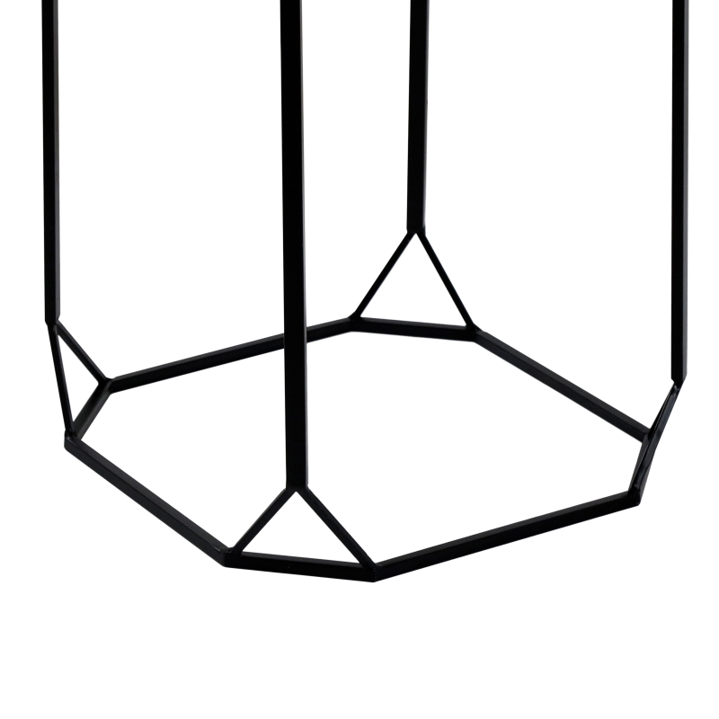 Set of 2 Black Metal Nesting Table with Black Mirror Top