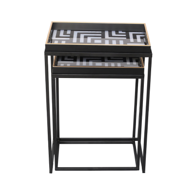 Set of 2 Black and White End Tables