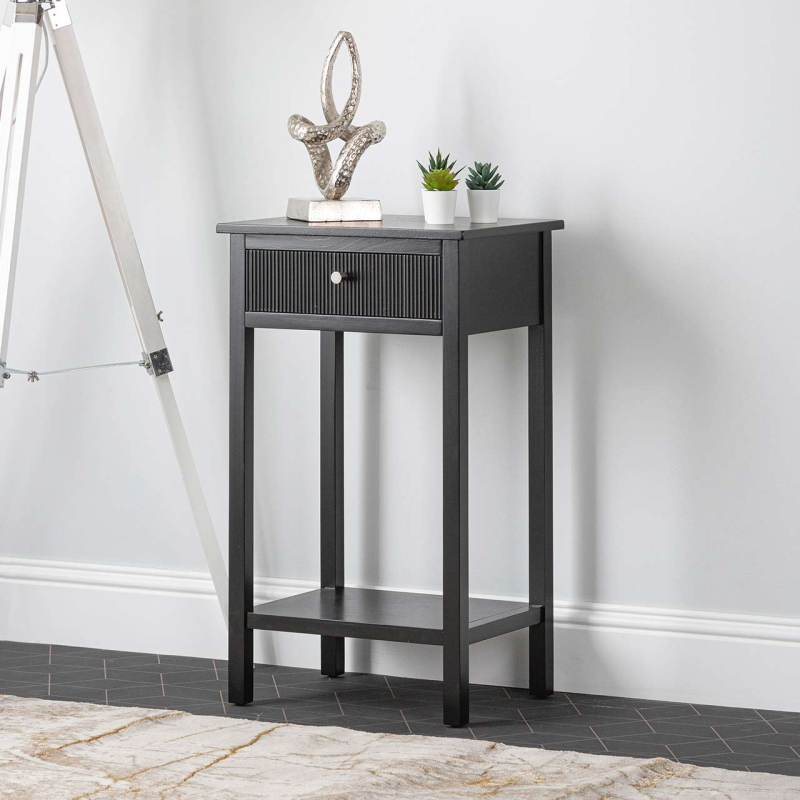 1 Drawer End Table Black with Gold Handles