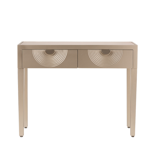 2 Drawer Console Table Gold with Gold Mirror Top and Silver Handles