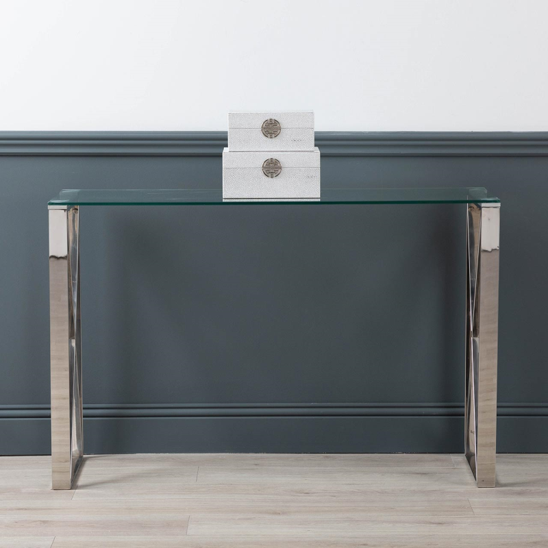 Rectangular console table with X legs