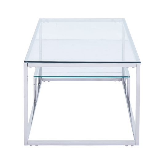 2 Tier Coffee Table Stainless Steel Glass T