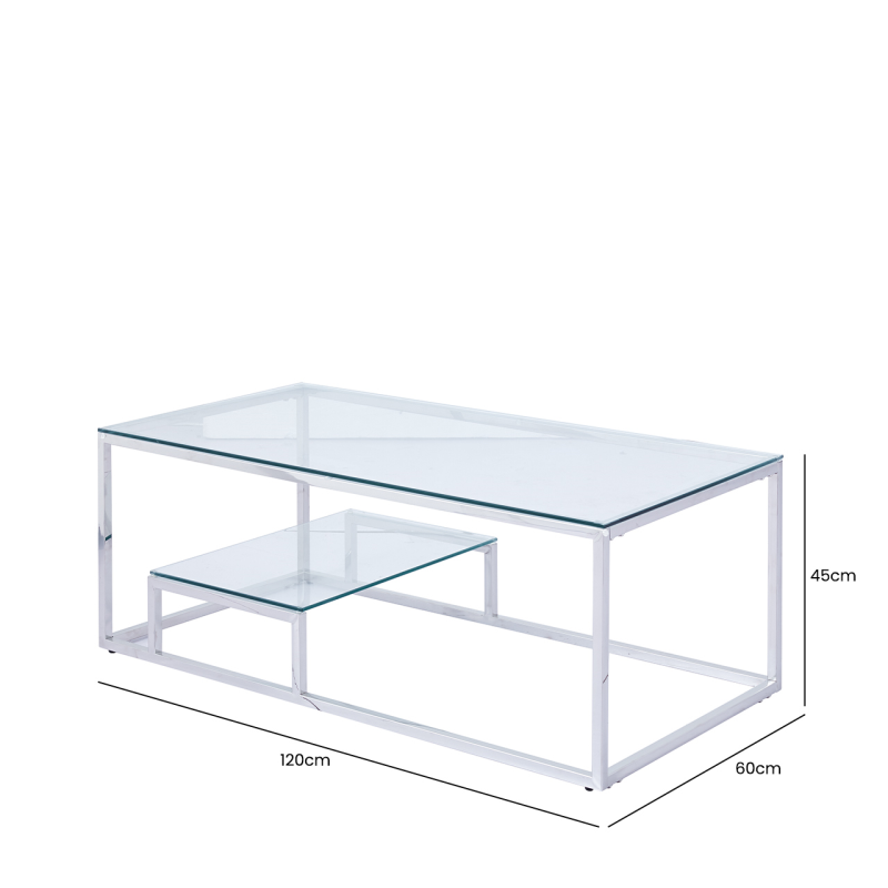 2 Tier Coffee Table Stainless Steel Glass T