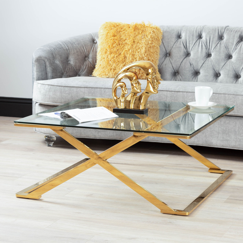 Axel Gold Metal with Clear Glass Coffee Table