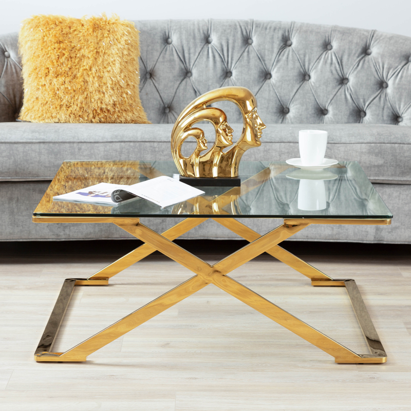 Axel Gold Metal with Clear Glass Coffee Table