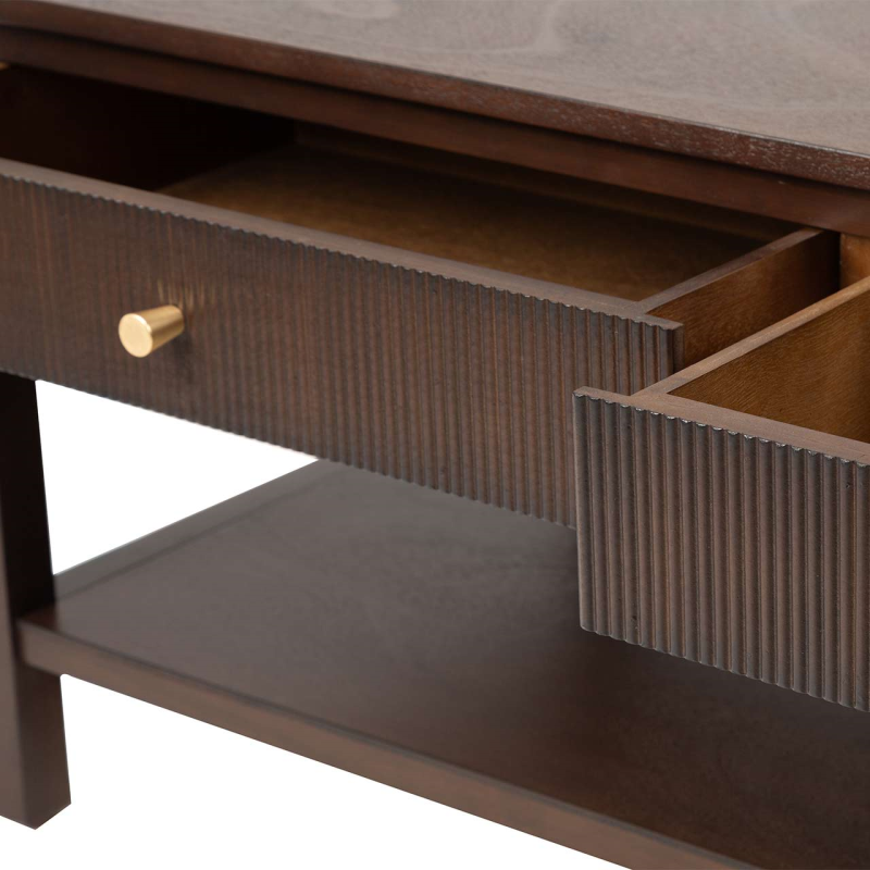 2 Drawer Coffee Table Walnut Brown with Gold Handles