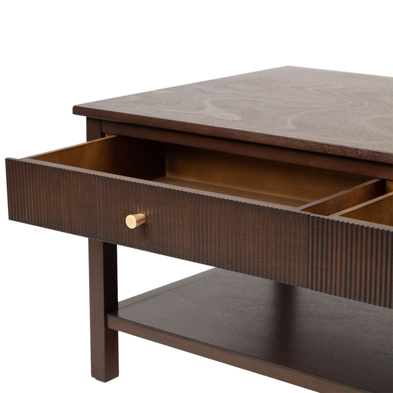 2 Drawer Coffee Table Walnut Brown with Gold Handles