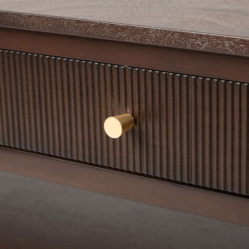 2 Drawer Coffee Table Walnut Brown with Gold Handles