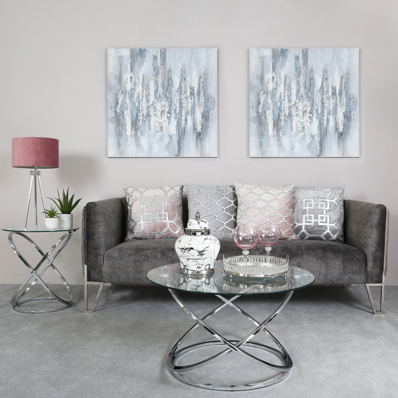 Rizzo Chrome Coffee Table Glass Top