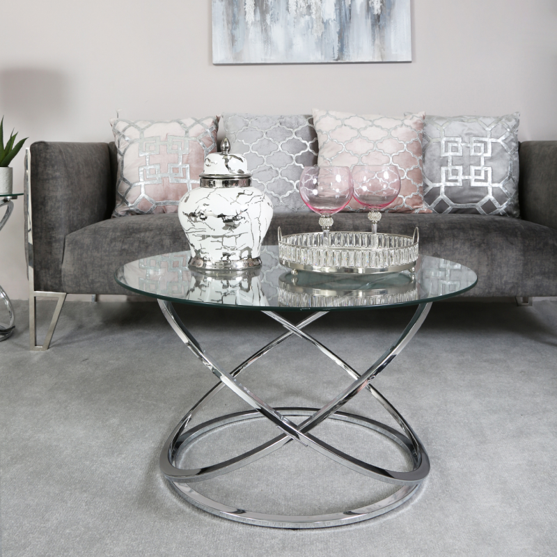 Rizzo Chrome Coffee Table Glass Top