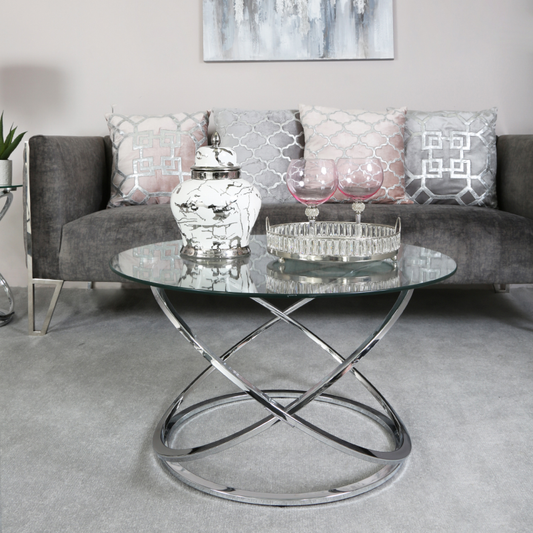 Rizzo Chrome Coffee Table Glass Top