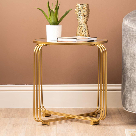 Yuan Gold Metal with Mirror Top End Table