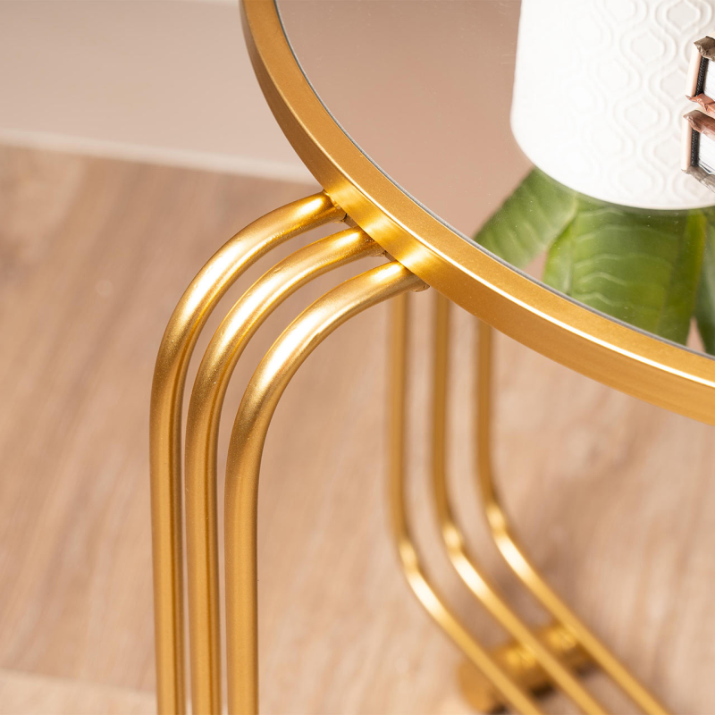 Yuan Gold Metal with Mirror Top End Table