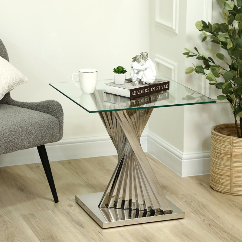 The Stainless Steel End Table with Clear
