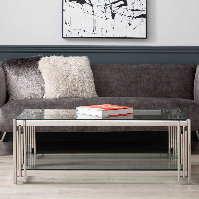 Steel Tubes and Clear Glass Coffee Table