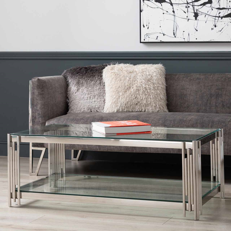 Steel Tubes and Clear Glass Coffee Table