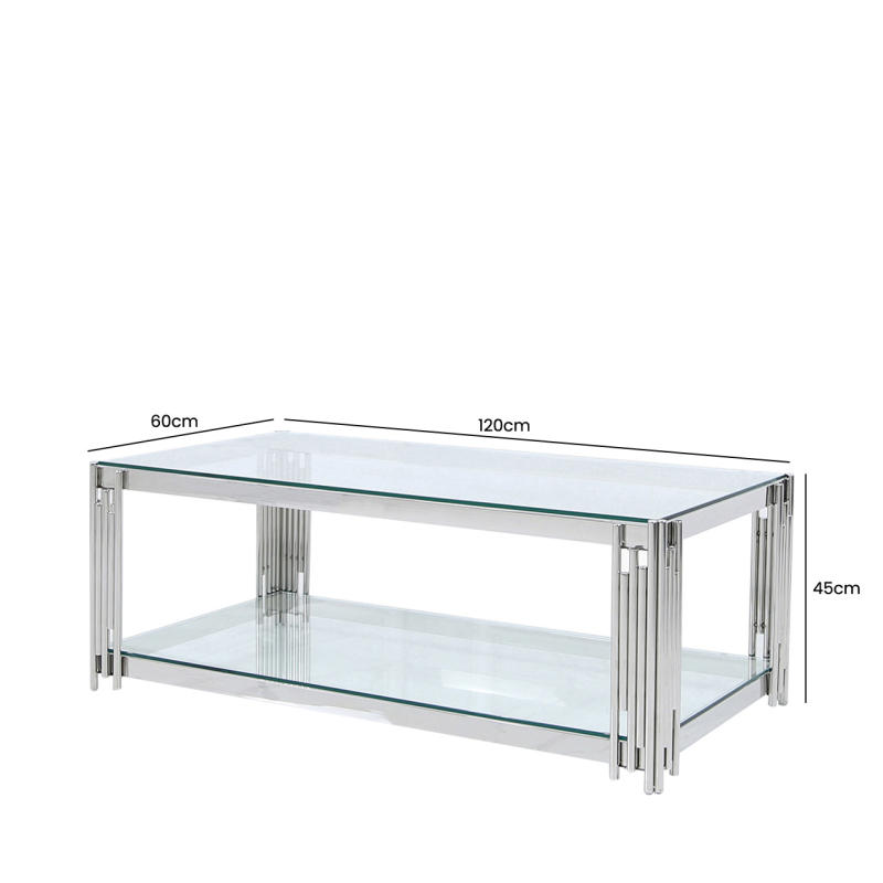 Steel Tubes and Clear Glass Coffee Table
