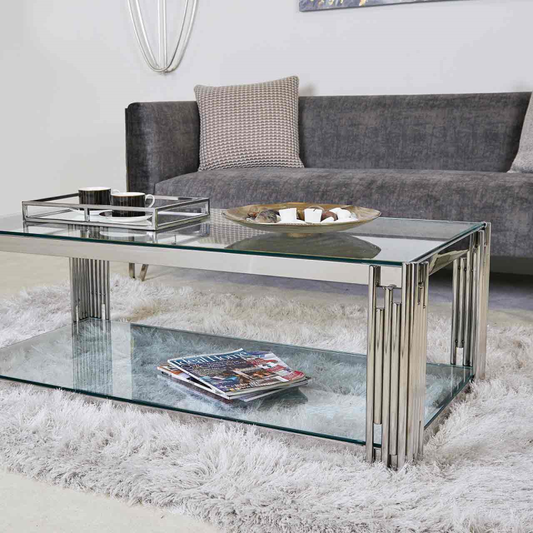 Steel Tubes and Clear Glass Coffee Table