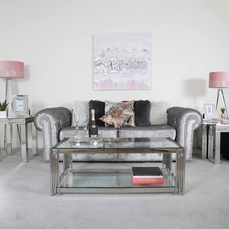 Steel Tubes and Clear Glass Coffee Table