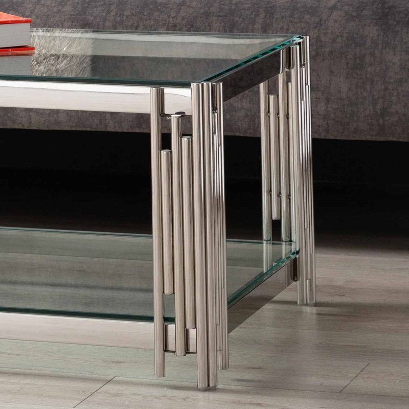Steel Tubes and Clear Glass Coffee Table