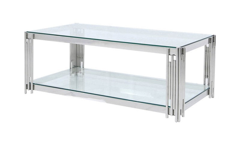 Steel Tubes and Clear Glass Coffee Table