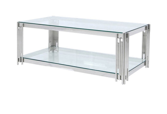 Steel Tubes and Clear Glass Coffee Table