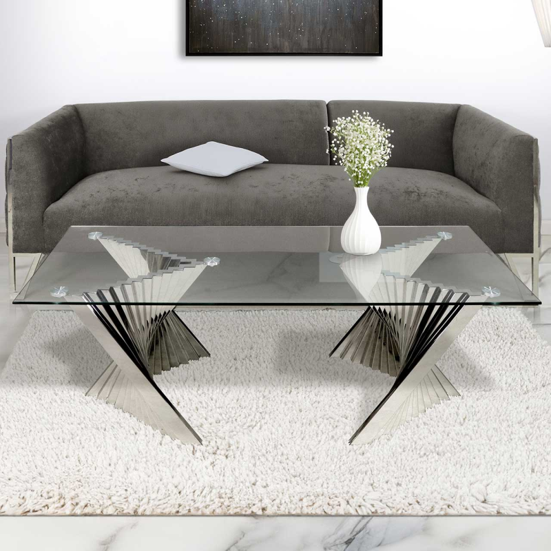 Lucy Stainless Steel Coffee Table with Clear