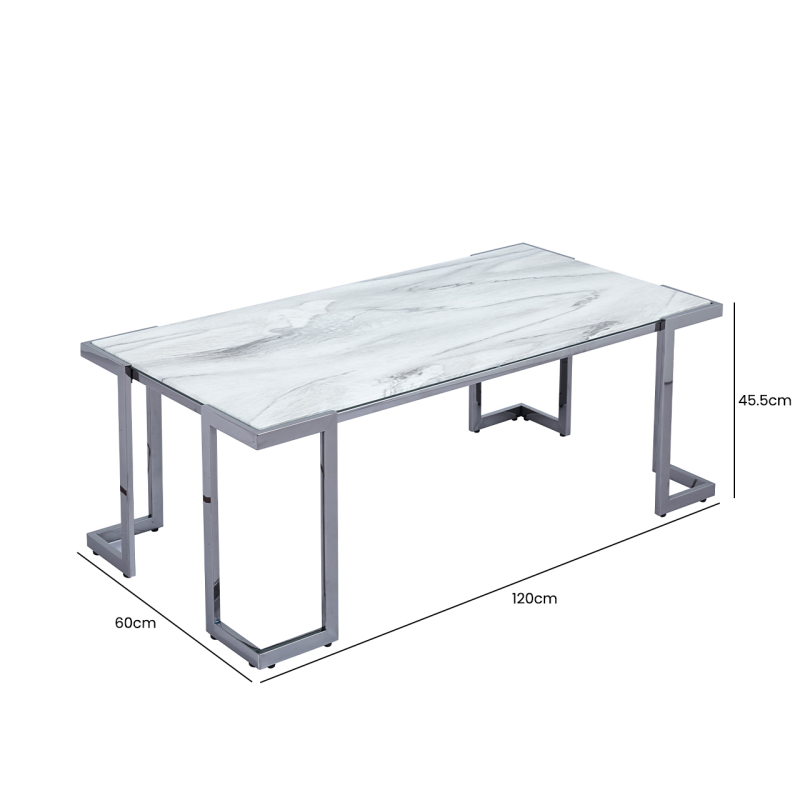 Aamari Grey Gunmetal with White Faux Marble Glass Top Coffee Table