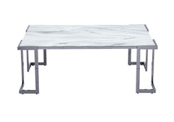 Aamari Grey Gunmetal with White Faux Marble Glass Top Coffee Table