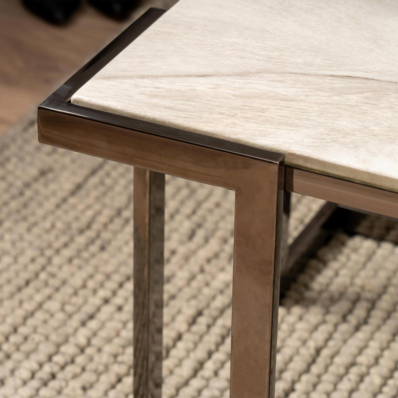 Aamari Grey Gunmetal with White Faux Marble Glass Top Coffee Table