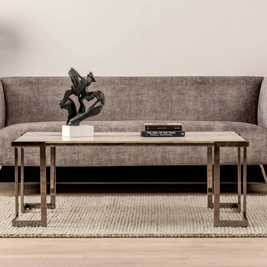 Aamari Grey Gunmetal with White Faux Marble Glass Top Coffee Table