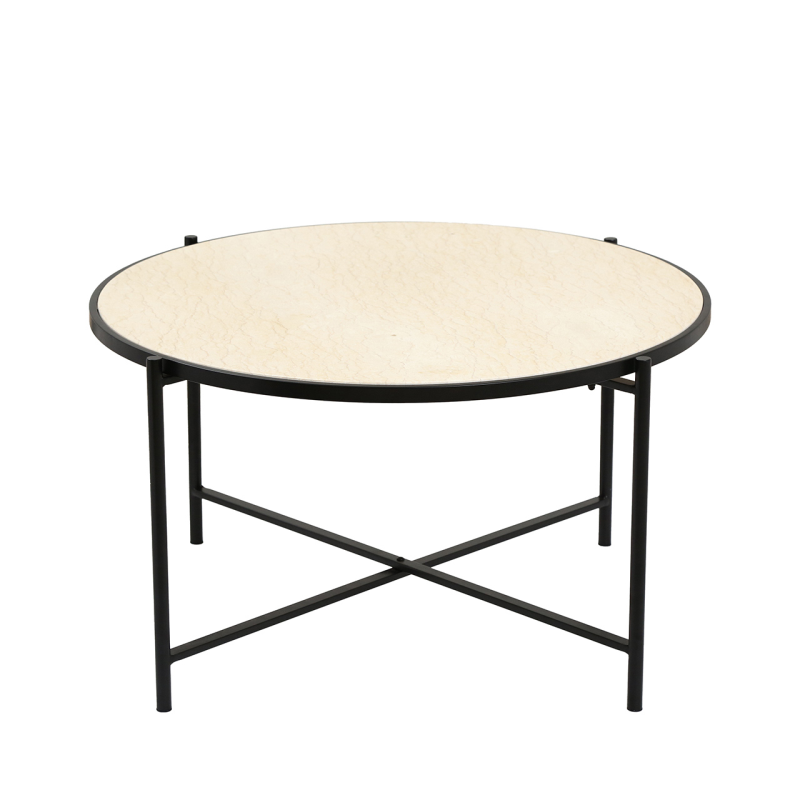 Black Metal Coffee Table with Travertine Marble Top