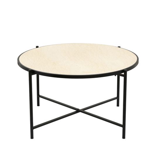 Black Metal Coffee Table with Travertine Marble Top