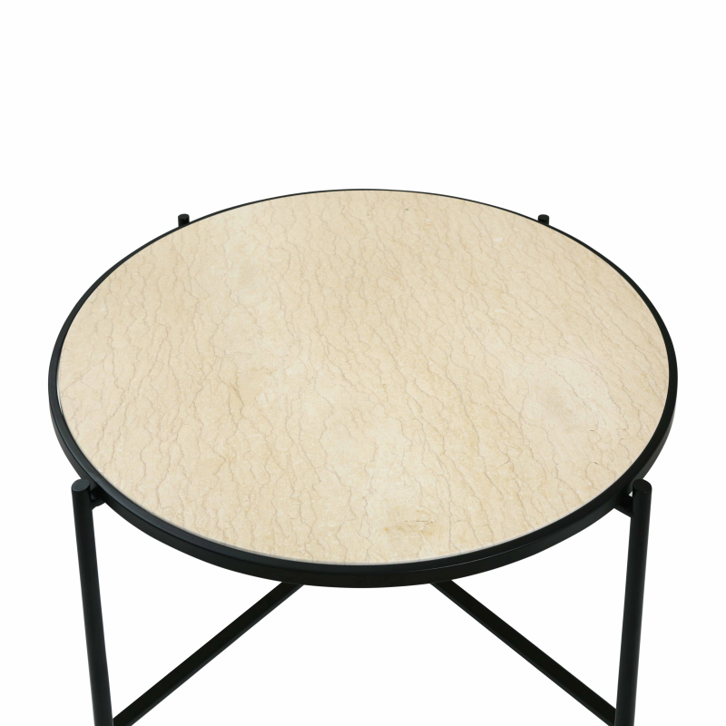Black Metal Coffee Table with Travertine Marble Top