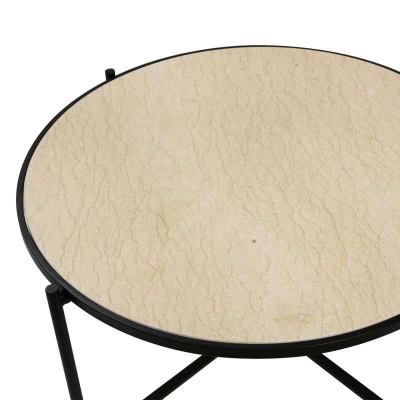 Black Metal Coffee Table with Travertine Marble Top