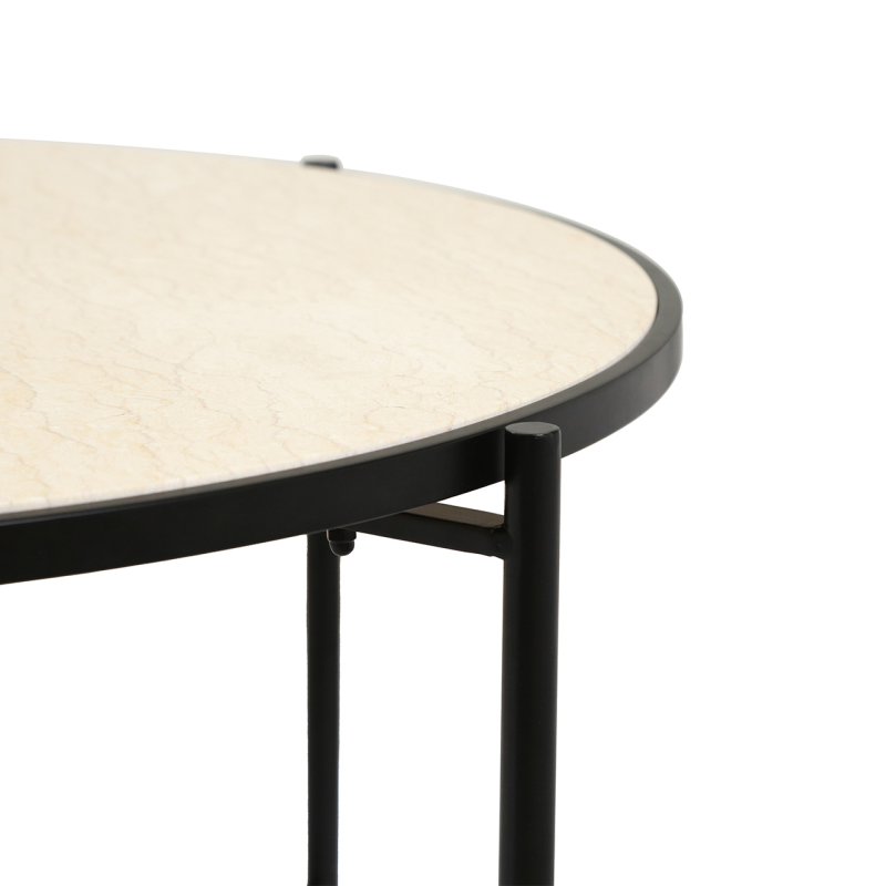 Black Metal Coffee Table with Travertine Marble Top