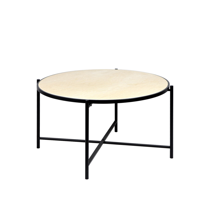 Black Metal Coffee Table with Travertine Marble Top